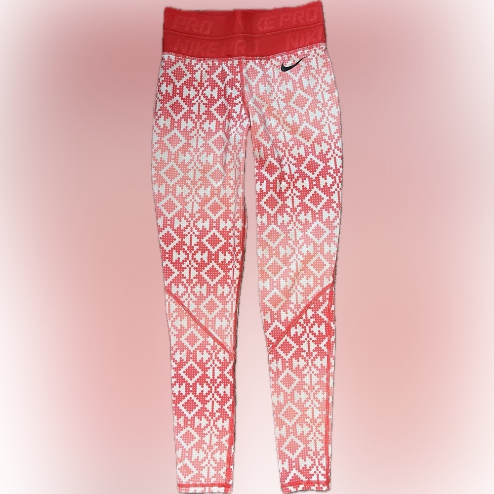 NWOT Nike Dri-Fit High-Rise Pink and White Geometric workout leggings. Size XS. - Picture 2 of 5
